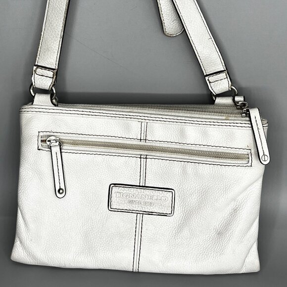 TIGNANELLA GENUINE WHTE LEATHER WITH ORGANIZER 3 SECTIONS CROSSBODY/SHOULDER BAG - Picture 1 of 5